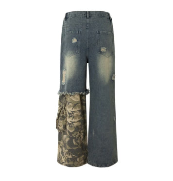 THETLSTUDIO Camo Contrast Stitched Industrial Jeans