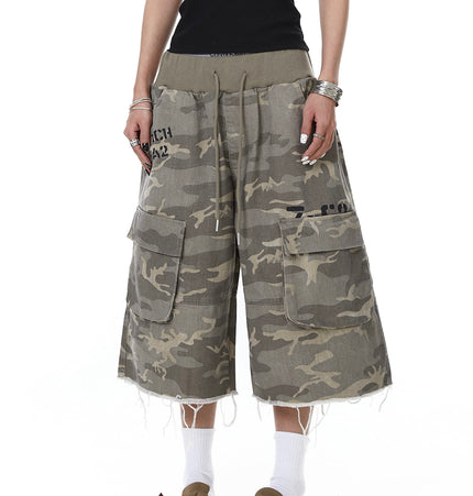 TALKLESSFASHION Camo Fringe Cropped Cargo Shorts