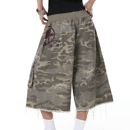 TALKLESSFASHION Camo Fringe Cropped Cargo Shorts