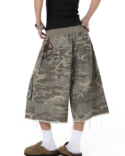 TALKLESSFASHION Camo Fringe Cropped Cargo Shorts
