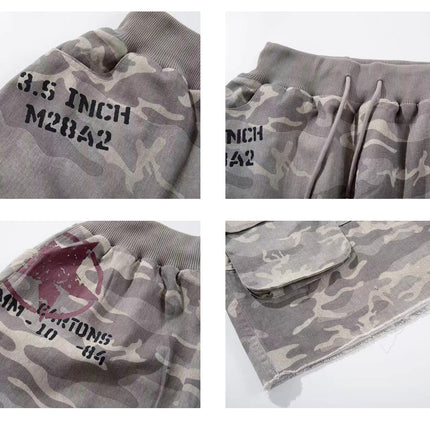 TALKLESSFASHION Camo Fringe Cropped Cargo Shorts