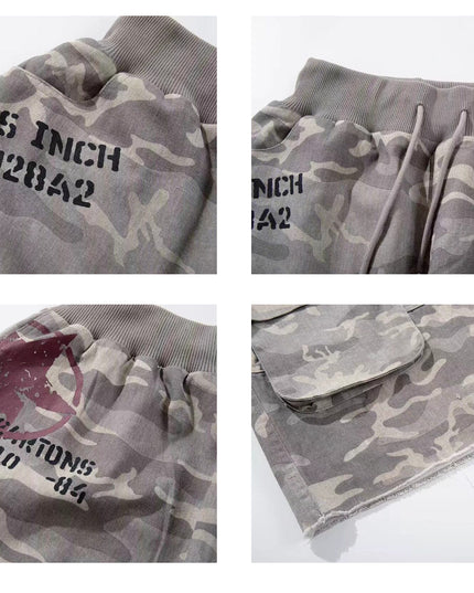 TALKLESSFASHION Camo Fringe Cropped Cargo Shorts
