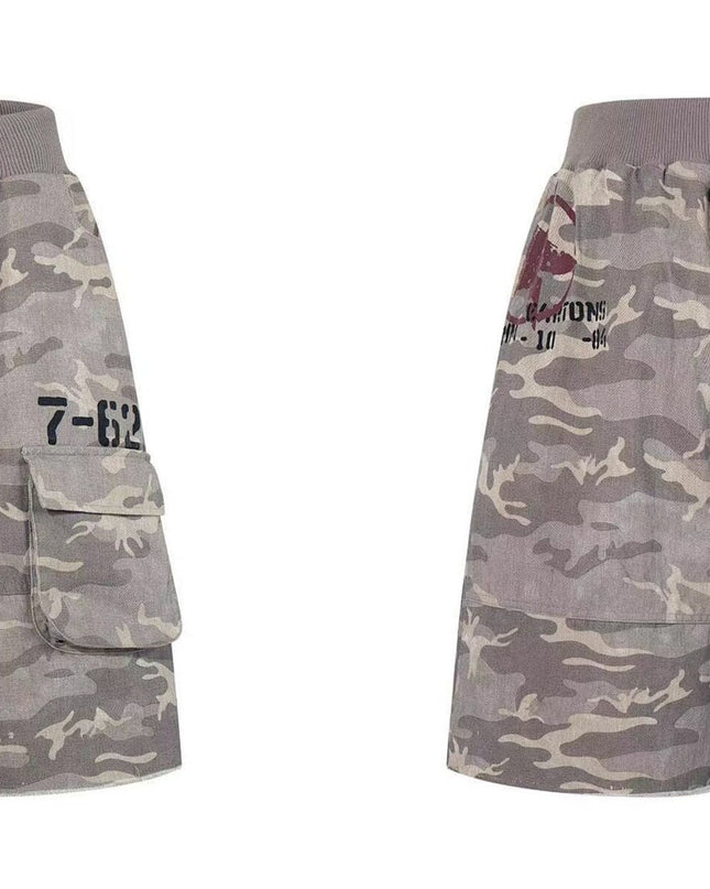 TALKLESSFASHION Camo Fringe Cropped Cargo Shorts