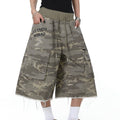 TALKLESSFASHION Camo Fringe Cropped Cargo Shorts