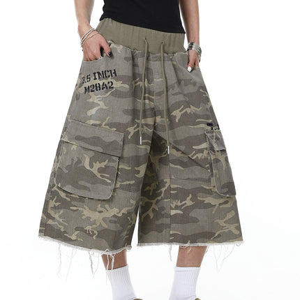 TALKLESSFASHION Camo Fringe Cropped Cargo Shorts