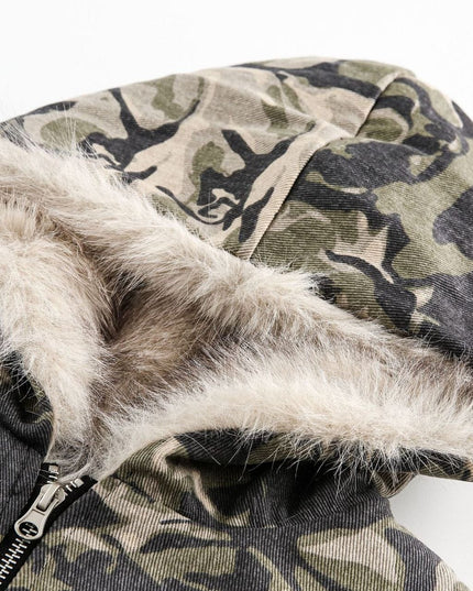 TALKLESSFASHION Camo Fur Collar Padded Jacket