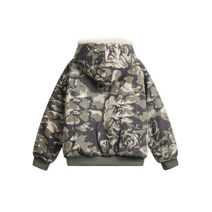 TALKLESSFASHION Camo Fur Collar Padded Jacket