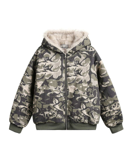TALKLESSFASHION Camo Fur Collar Padded Jacket