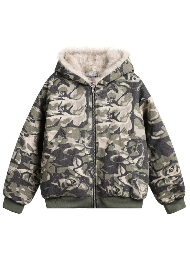TALKLESSFASHION Camo Fur Collar Padded Jacket