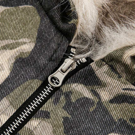 TALKLESSFASHION Camo Fur Collar Padded Jacket