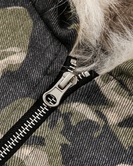 TALKLESSFASHION Camo Fur Collar Padded Jacket