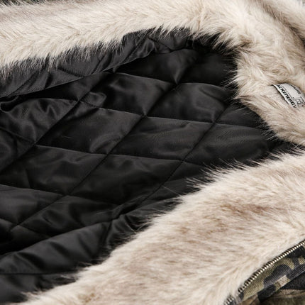 TALKLESSFASHION Camo Fur Collar Padded Jacket