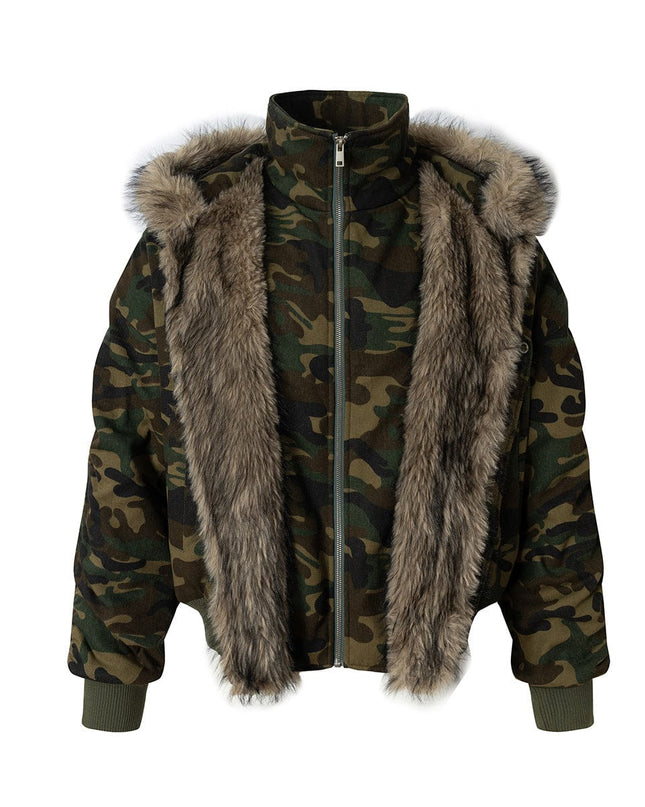 TALKLESSFASHION Camo Pilot Fur Collar Jacket