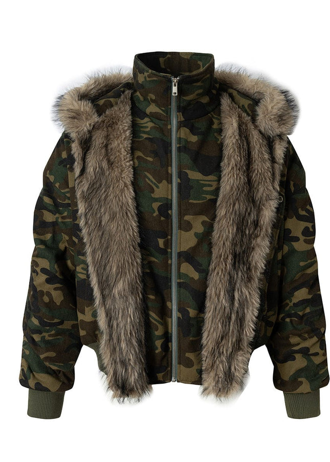 TALKLESSFASHION Camo Pilot Fur Collar Jacket