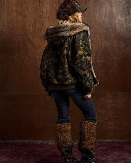 TALKLESSFASHION Camo Pilot Fur Collar Jacket