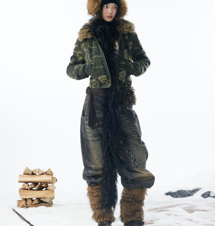 THETLSTUDIO Camo Wash Detachable Fur Jacket