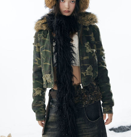 THETLSTUDIO Camo Wash Detachable Fur Jacket