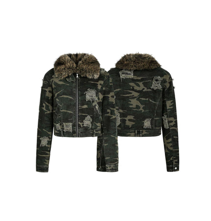 THETLSTUDIO Camo Wash Detachable Fur Jacket