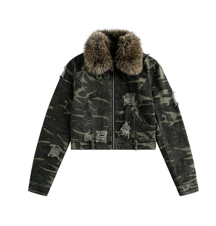 THETLSTUDIO Camo Wash Detachable Fur Jacket