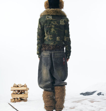 THETLSTUDIO Camo Wash Detachable Fur Jacket