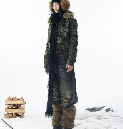 THETLSTUDIO Camo Wash Detachable Fur Jacket