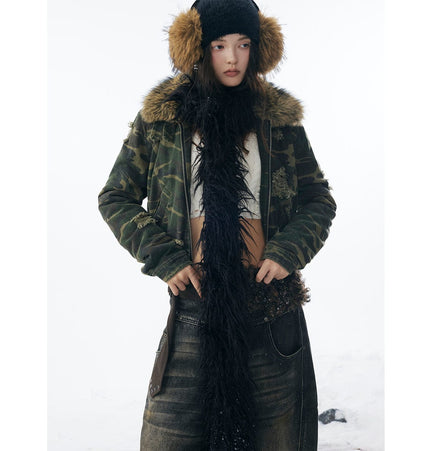 THETLSTUDIO Camo Wash Detachable Fur Jacket