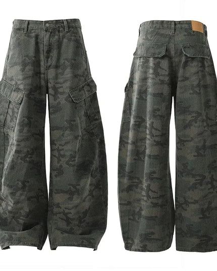 TALKLESSFASHION Camouflage / Asian Size M Curved-knife Jeans Camouflage Cargo Pants -----1009