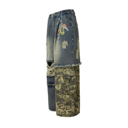 TALKLESSFASHION Camouflage Contrast Stitched Jeans