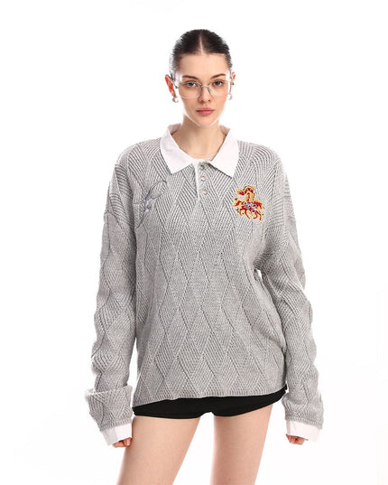 TALKLESSFASHION Campus Style Fake Two-Piece Sweater