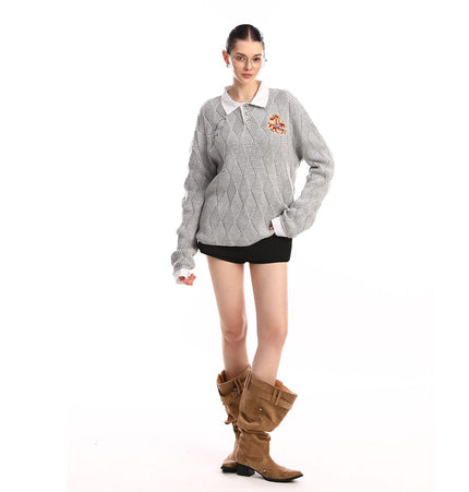 THETLSTUDIO Campus Style Fake Two-Piece Sweater