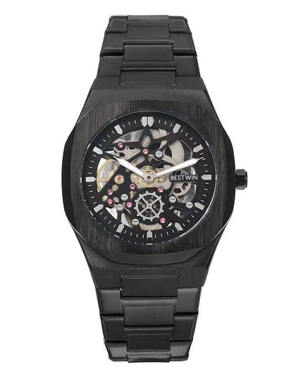 TALKLESSFASHION Carbon black Steel Band Waterproof Quartz Small Square Watch