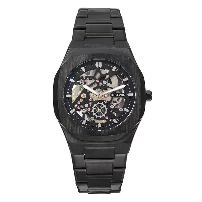 TALKLESSFASHION Carbon black Steel Band Waterproof Quartz Small Square Watch