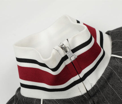 TALKLESSFASHION cleanfit vertical striped casual sportssuit men's stand-up collar jacket trendy brand color-blocked double-toe straight-leg trousers