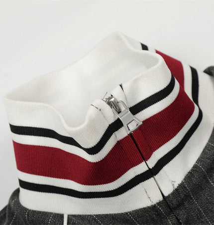 TALKLESSFASHION cleanfit vertical striped casual sportssuit men's stand-up collar jacket trendy brand color-blocked double-toe straight-leg trousers
