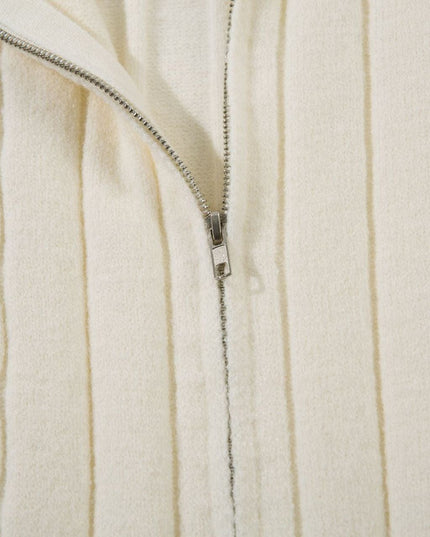 TALKLESSFASHION Color Contrast Long Sleeve Lapel Zipper Sweater —-7089