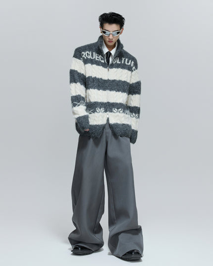 TALKLESSFASHION Contrast Coarse-Needle Knitted Cardigan