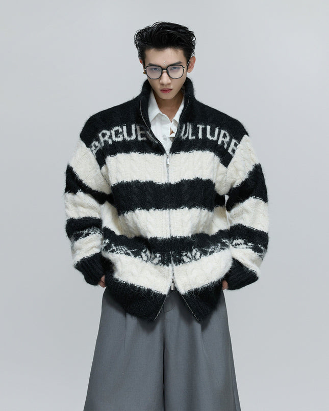 TALKLESSFASHION Contrast Coarse-Needle Knitted Cardigan