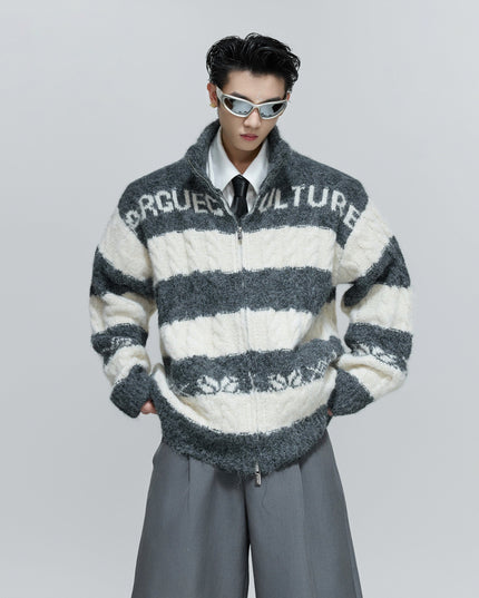 TALKLESSFASHION Contrast Coarse-Needle Knitted Cardigan