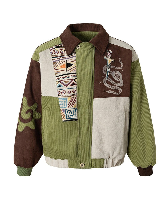 TALKLESSFASHION Corduroy Ethnic Design Puffer