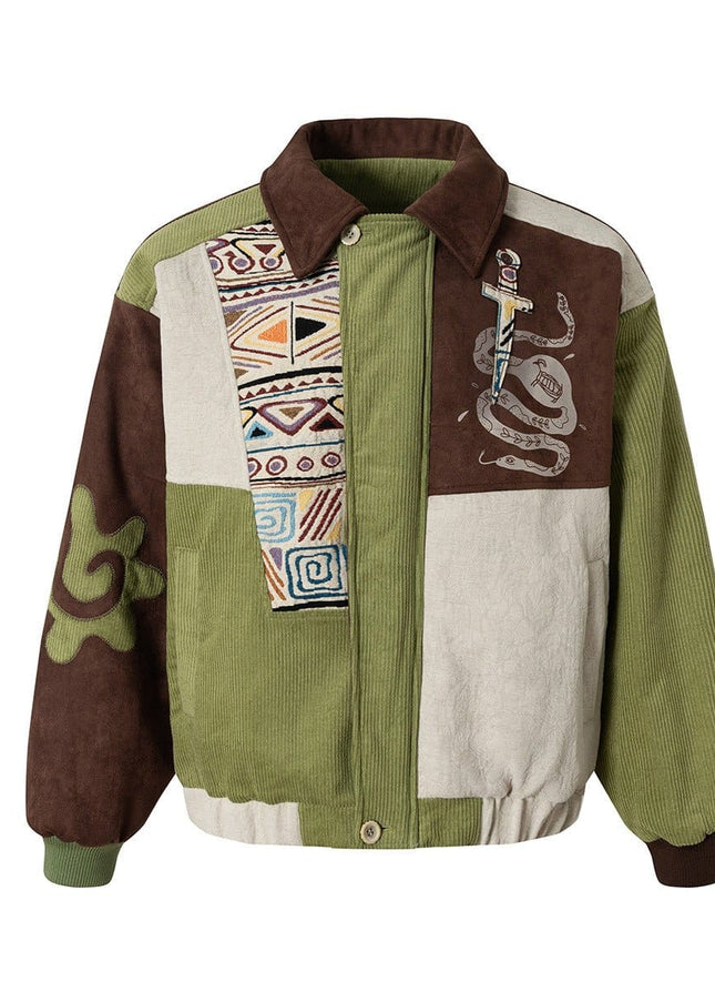 TALKLESSFASHION Corduroy Ethnic Design Puffer