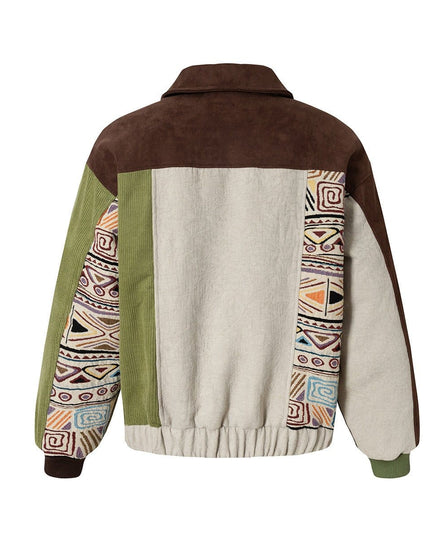 TALKLESSFASHION Corduroy Ethnic Design Puffer