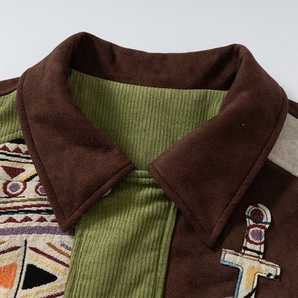 TALKLESSFASHION Corduroy Ethnic Design Puffer