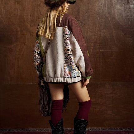 TALKLESSFASHION Corduroy Ethnic Design Puffer