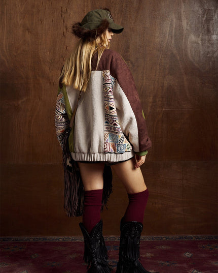 TALKLESSFASHION Corduroy Ethnic Design Puffer