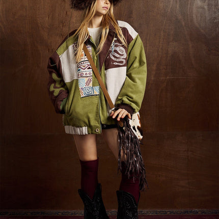 TALKLESSFASHION Corduroy Ethnic Design Puffer