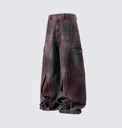 THETLSTUDIO Cross-border European and American high street vibe pants, jeans, American straight stitching, splashed ink, slightly flared trousers, men's one-piece delivery