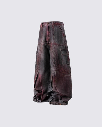 TALKLESSFASHION Cross-border European and American high street vibe pants, jeans, American straight stitching, splashed ink, slightly flared trousers, men's one-piece delivery