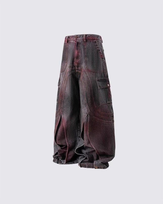 TALKLESSFASHION Cross-border European and American high street vibe pants, jeans, American straight stitching, splashed ink, slightly flared trousers, men's one-piece delivery