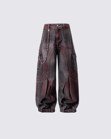 TALKLESSFASHION Cross-border European and American high street vibe pants, jeans, American straight stitching, splashed ink, slightly flared trousers, men's one-piece delivery