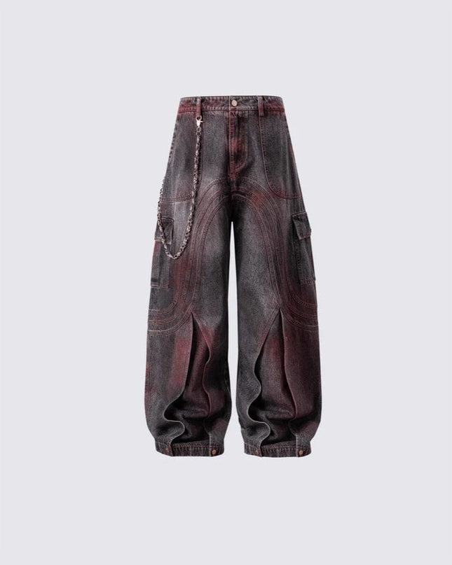 TALKLESSFASHION Cross-border European and American high street vibe pants, jeans, American straight stitching, splashed ink, slightly flared trousers, men's one-piece delivery